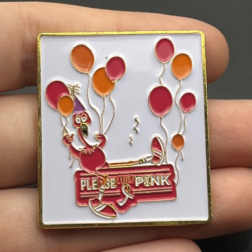 Pledge The Pink Breast Cancer Foundation Flamingo Balloons Lapel Hat Pin